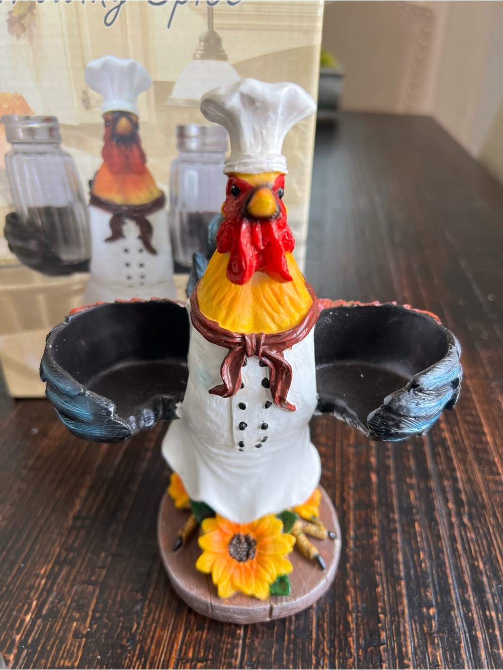 DWK Spice To Crow About Salt & Pepper Shaker Rooster Holder Country Farmhouse - Picture 10 of 15